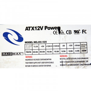 Sursa 520W Raidmax, 2 x SATA, 6 x Molex, Ventilator 120mm - Img 3