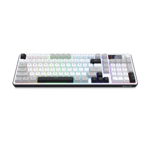 Tastatura gaming Bluetooth cu fir si wireless Redragon Aria Pro alba iluminare RGB cu display - Img 2