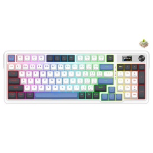 Tastatura gaming mecanica Bluetooth cu si fara fir Redragon Galatin Pro alba cu albastru iluminare RGB