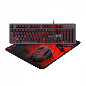 Kit Gaming Redragon S107, Tastatura Iluminata, USB, Mouse Optic Iluminare LED, 3200dpi, MousePad - Img 1