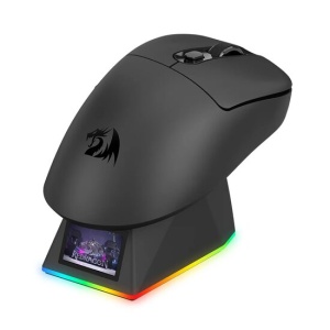 Mouse gaming wireless bluetooth si cu fir Redragon Ebony Ultra negru ultra usor 30K DPI cu dock de incarcare magnetic cu iluminare RGB si display