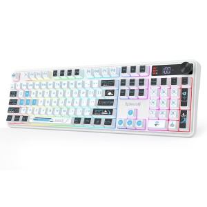 Tastatura gaming Bluetooth cu fir si wireless Redragon Volcano Pro alba iluminare RGB cu display - Img 2