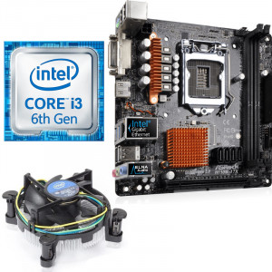 Kit Placa de baza ASRock H110M-ITX, Intel Core i3 6100 3.7GHz, Cooler inclus - Img 1