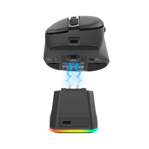 Mouse gaming wireless bluetooth si cu fir Redragon Ebony Standard negru ultra usor 24K DPI cu dock de incarcare magnetic cu iluminare RGB - Img 3
