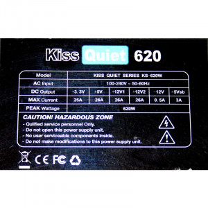 Sursa Kiss Quiet 620W, 5 x SATA, 3 x Molex, 2 x PCI-Express, Vent 140mm, PFC Activ, 80+ - Img 4