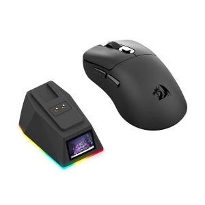Mouse gaming wireless bluetooth si cu fir Redragon Ebony Ultra negru ultra usor 30K DPI cu dock de incarcare magnetic cu iluminare RGB si display - Img 3