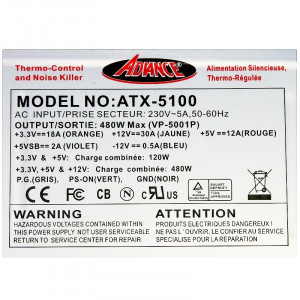Sursa 480W Advance ATX-5100, 4 x SATA, 2 x Molex, Noise Killer - Img 3