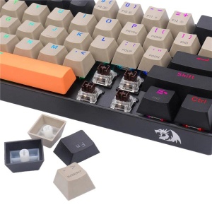 Tastatura Bluetooth si cu fir gaming mecanica Redragon Draconic Pro neagra taste negre gri si portocalii iluminare RGB - Img 4