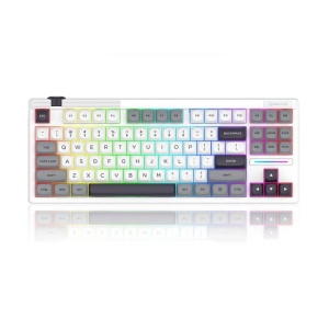 Tastatura gaming mecanica Bluetooth cu si fara fir Redragon Otiim Pro alba cu gri iluminare RGB