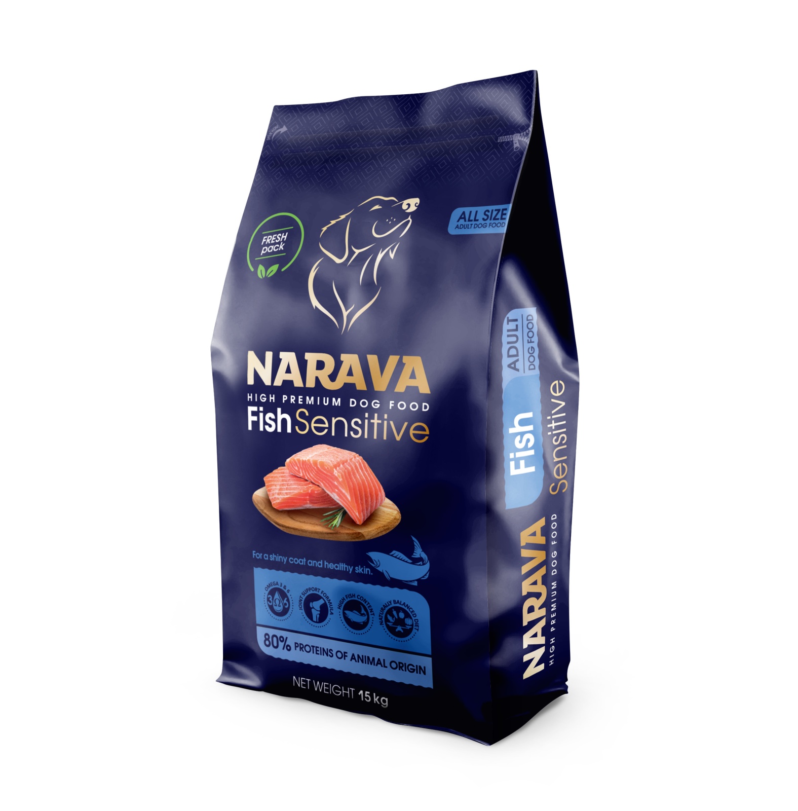 Narava High Premium – hrană uscată cu pește, 15 kg