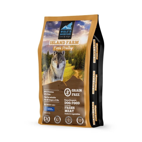 Wolf’s Mountain Island Farm - Carne de Pasare & Curcan si Fructe & Legume - 12kg - Hrana completa super-premium, hipoalergenica
