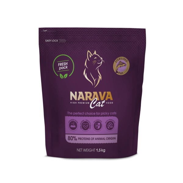 Narava High Premium Cat Pește Sterilised – hrană uscată completă pentru pisici sterilizate