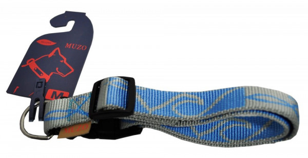 Zgarda nylon - albastru, gri - 2.5cmx38-63cm
