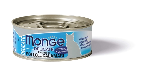Monge Delicate Cat - Hrana umeda super-premium - Pui si Calamar - 80g