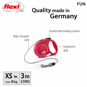 Lesa retractabila, cu fir - Flexi Fun - XS - Rosu - Img 1