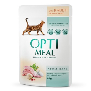 Optimeal Cat - Hrana umeda super-premium - Iepure in sos alb - 85g