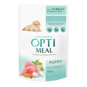 Optimeal Puppy - Hrana umeda super-premium - Curcan si Morcovi - 100g - Img 1