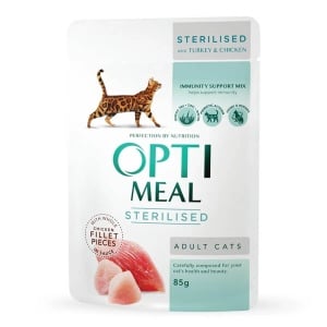 Optimeal Cat Sterilised - Hrana umeda super-premium - Curcan si Pui - 85g - Img 1