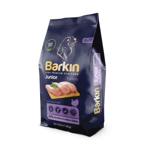 Barkin Junior All Size - Hrana uscata premium - Curcan - 15kg - Img 1
