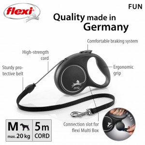 Lesa retractabila, cu fir - Flexi Fun - M - Negru - Img 2