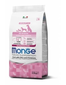 Monge Natural Superpremium Monoprotein Puppy All Breeds - Porc si Orez - 2.5kg - Img 1